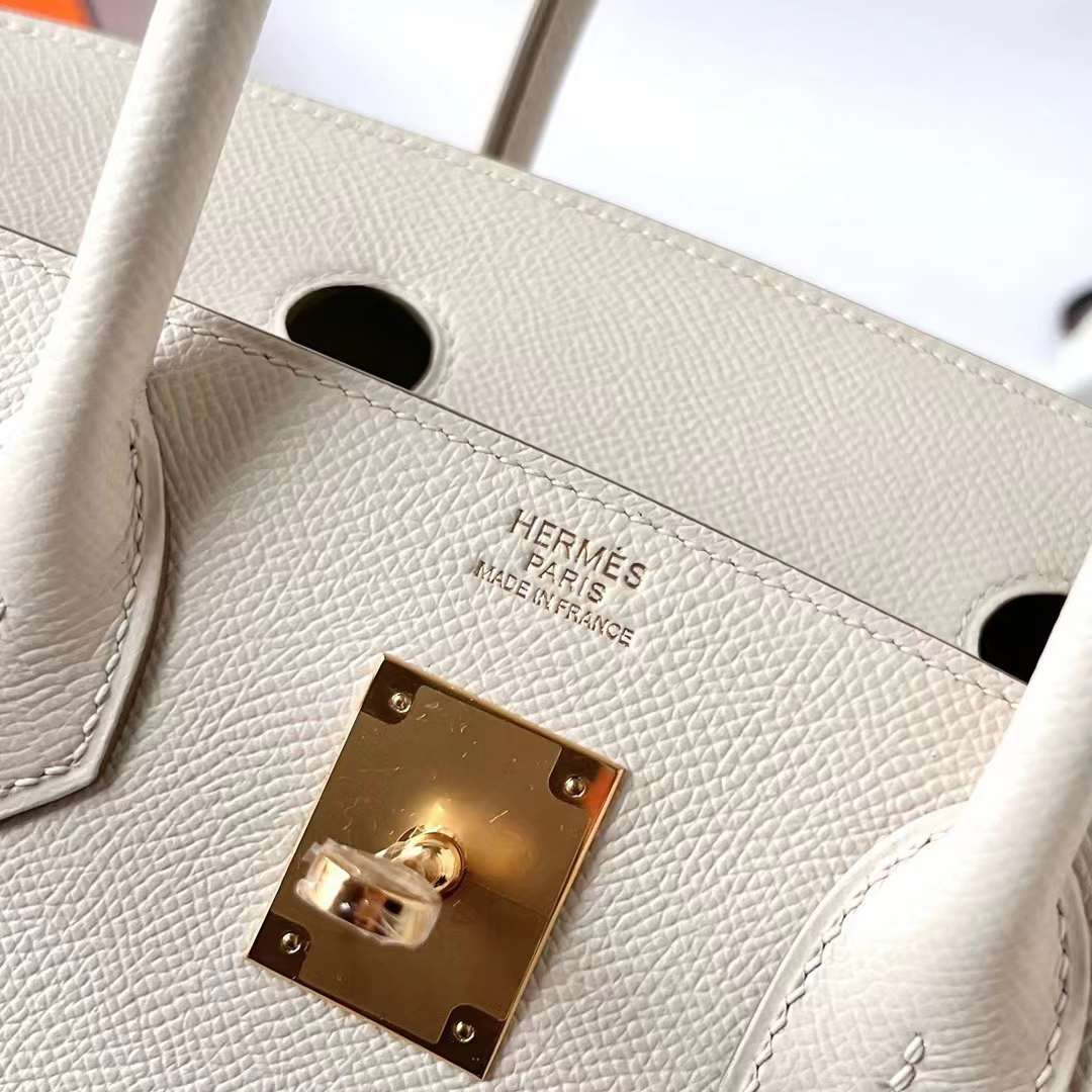 Hermès（爱马仕）Birkin 铂金包 Epsom Ck10 奶昔白 金扣 30cm 全手工蜡线缝制 Ghw
