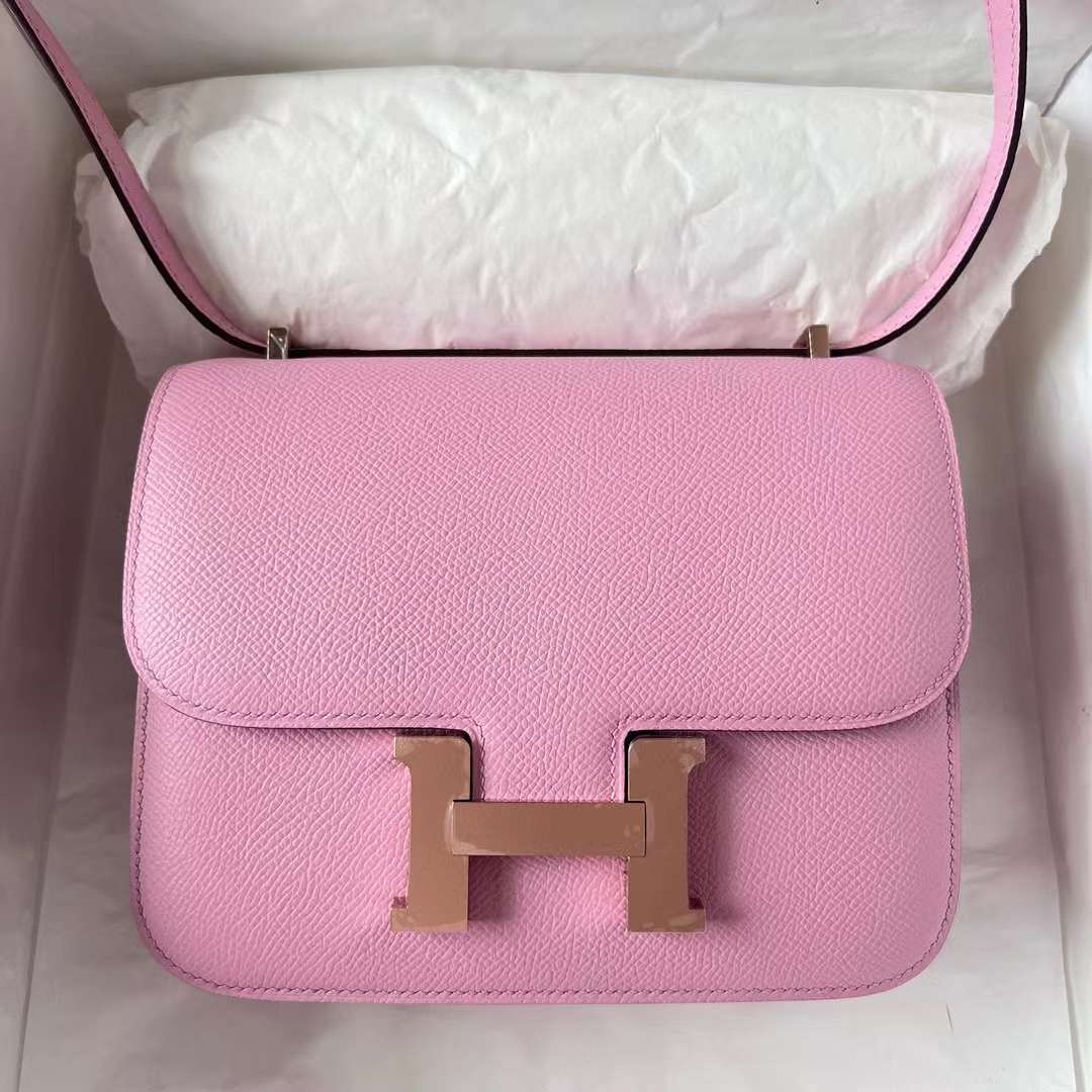 Hermès（爱马仕）Constance 空姐包 Epsom X9 锦葵紫 玫瑰金扣 19cm 全手工蜡线缝制 RGhw