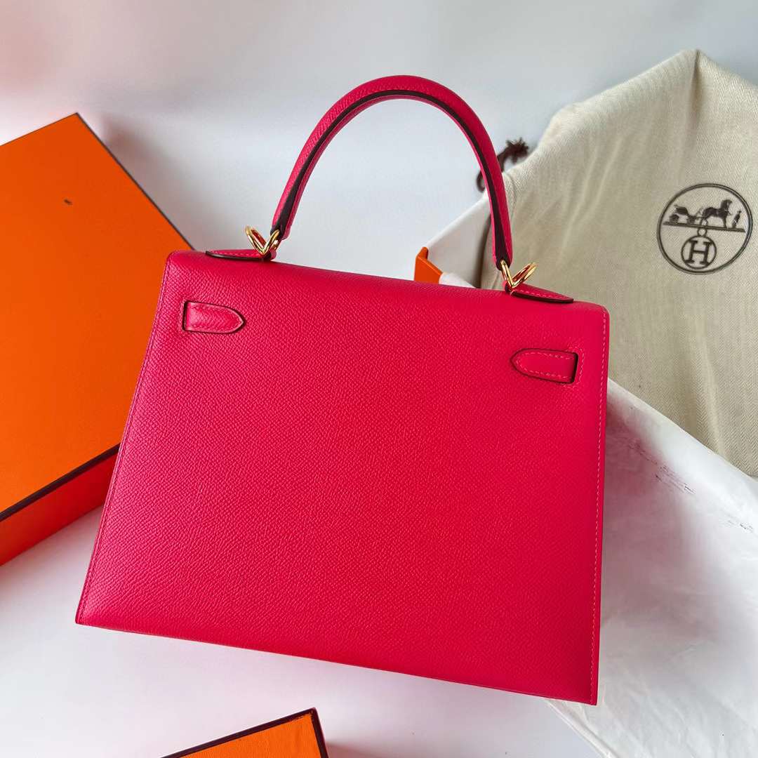 Hermès（爱马仕）Kelly 凯莉包 Epsom 进口德国手掌纹 i6 极致粉 金扣 25cm 全手工蜡线缝制 Ghw