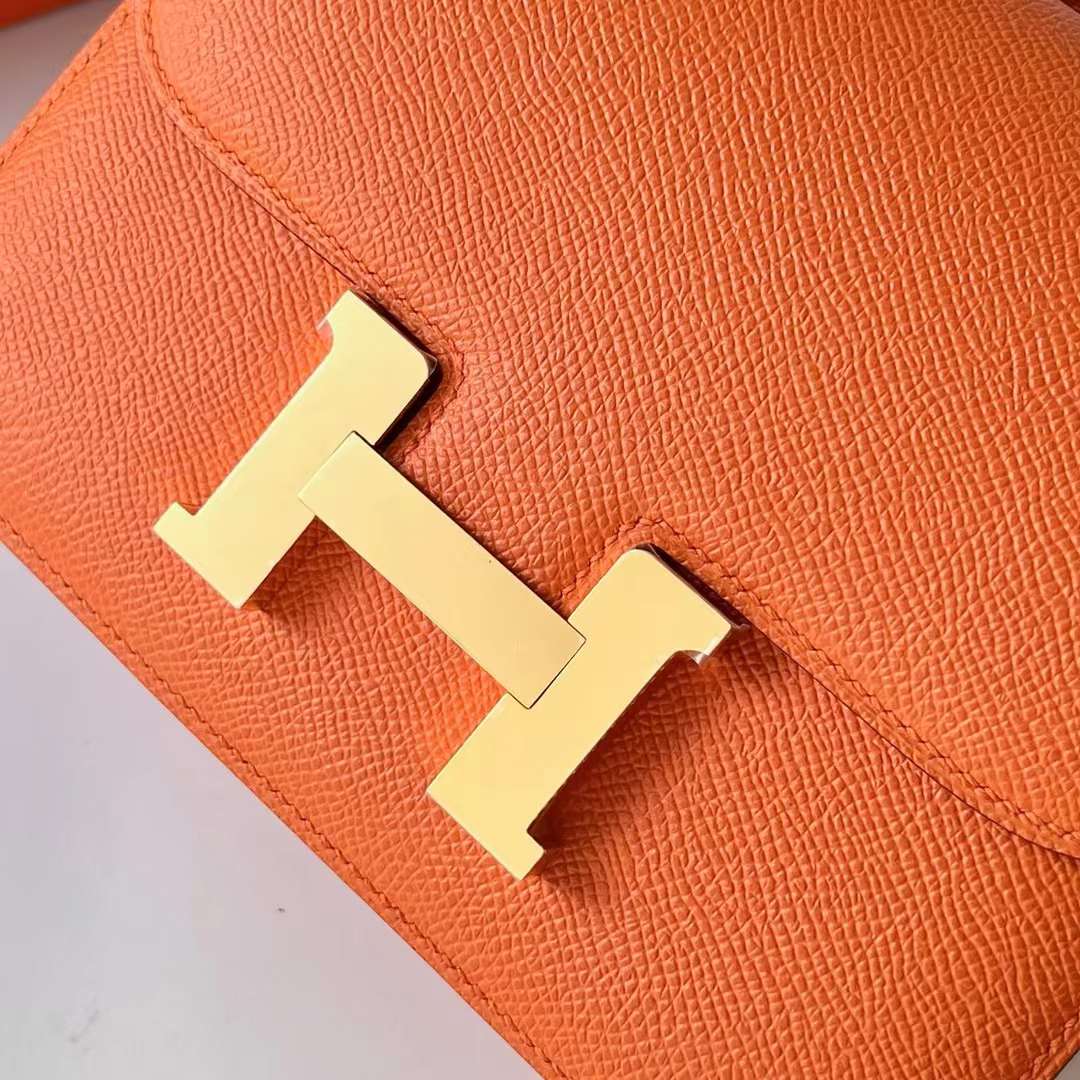 Hermès（爱马仕）Constance 空姐包 Epsom Ck93 橙色 金扣 19cm 全手工蜡线缝制 Ghw