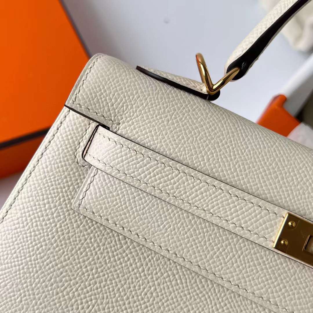 Hermès（爱马仕）Kelly 凯莉包 Epsom I2 奶油白 金扣 25cm 全手工蜡线缝制 Ghw