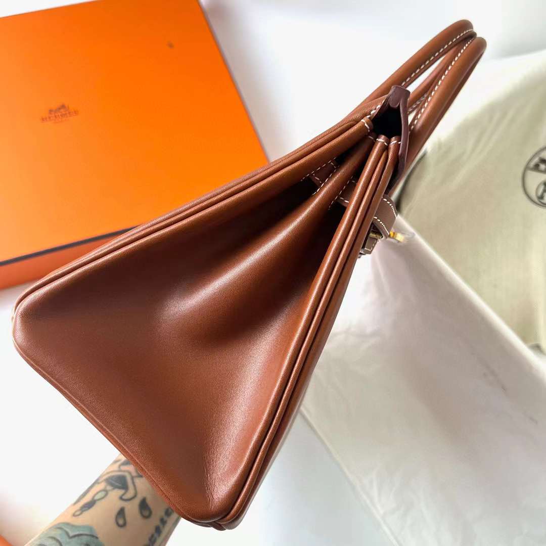 Hermès（爱马仕）Birkin 铂金包 Barenia 平纹马鞍皮 Cc34 原始棕色 金扣 25cm 全手工蜡线缝制 Ghw
