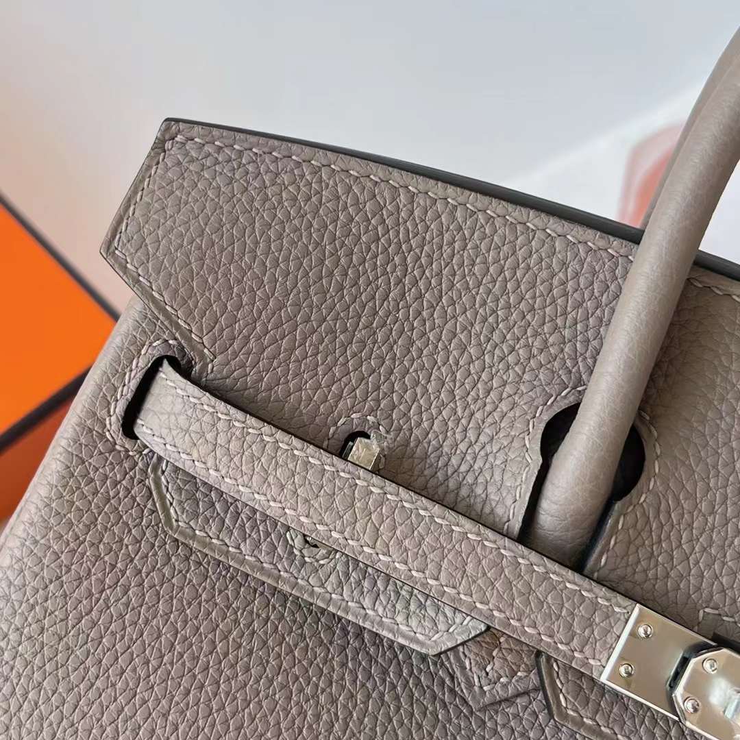 Hermès（爱马仕）Birkin 铂金包 Togo皮 进口德国小牛皮 M8 沥青灰 银扣 25cm 全手工蜡线缝制 Phw