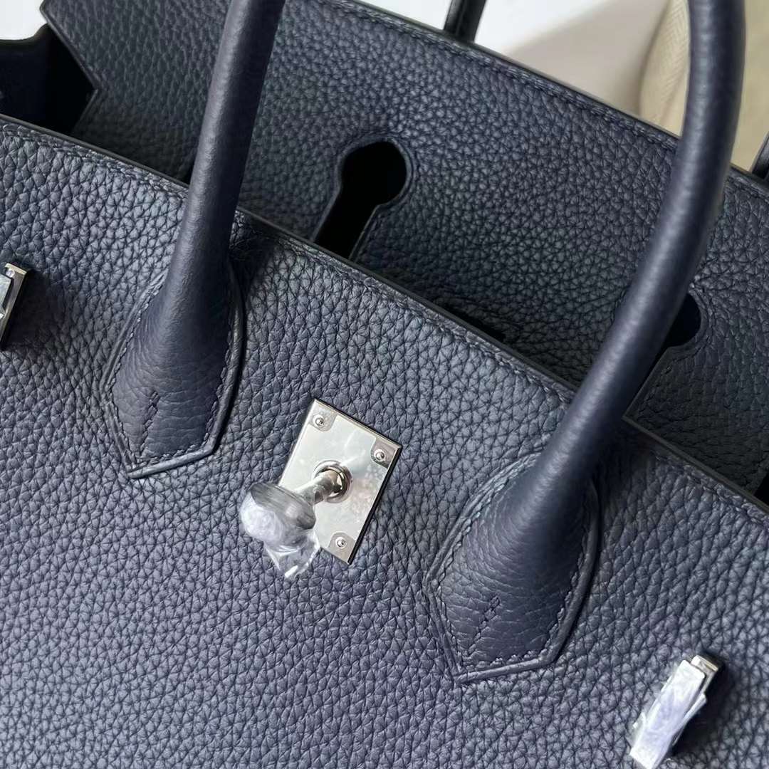 Hermès（爱马仕）Birkin 铂金包 Togo皮 进口德国小牛皮 2Z 午夜蓝 银扣 25cm 全手工蜡线缝制 Phw
