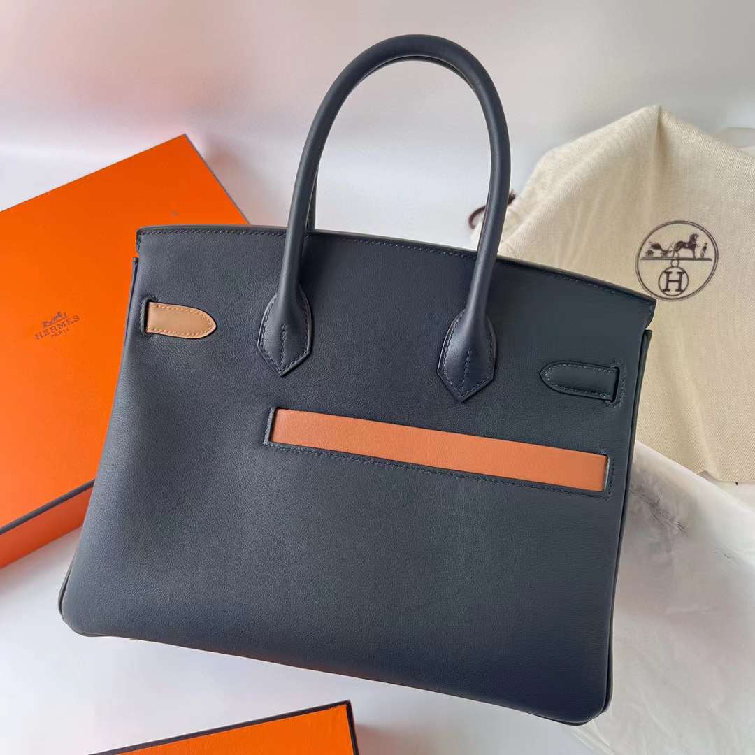Hermès（爱马仕）Birkin 铂金包 Swift Colormatic 口袋包 2Z 午夜蓝 金扣 30cm 全手工蜡线缝制 Ghw