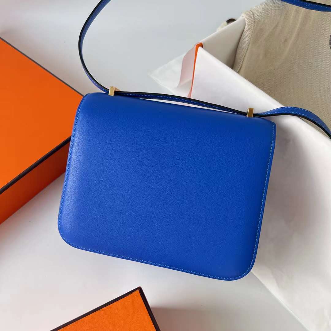 Hermès（爱马仕）Constance 空姐包 Swift Ck71 法国蓝 金扣 19cm 全手工蜡线缝制 Ghw