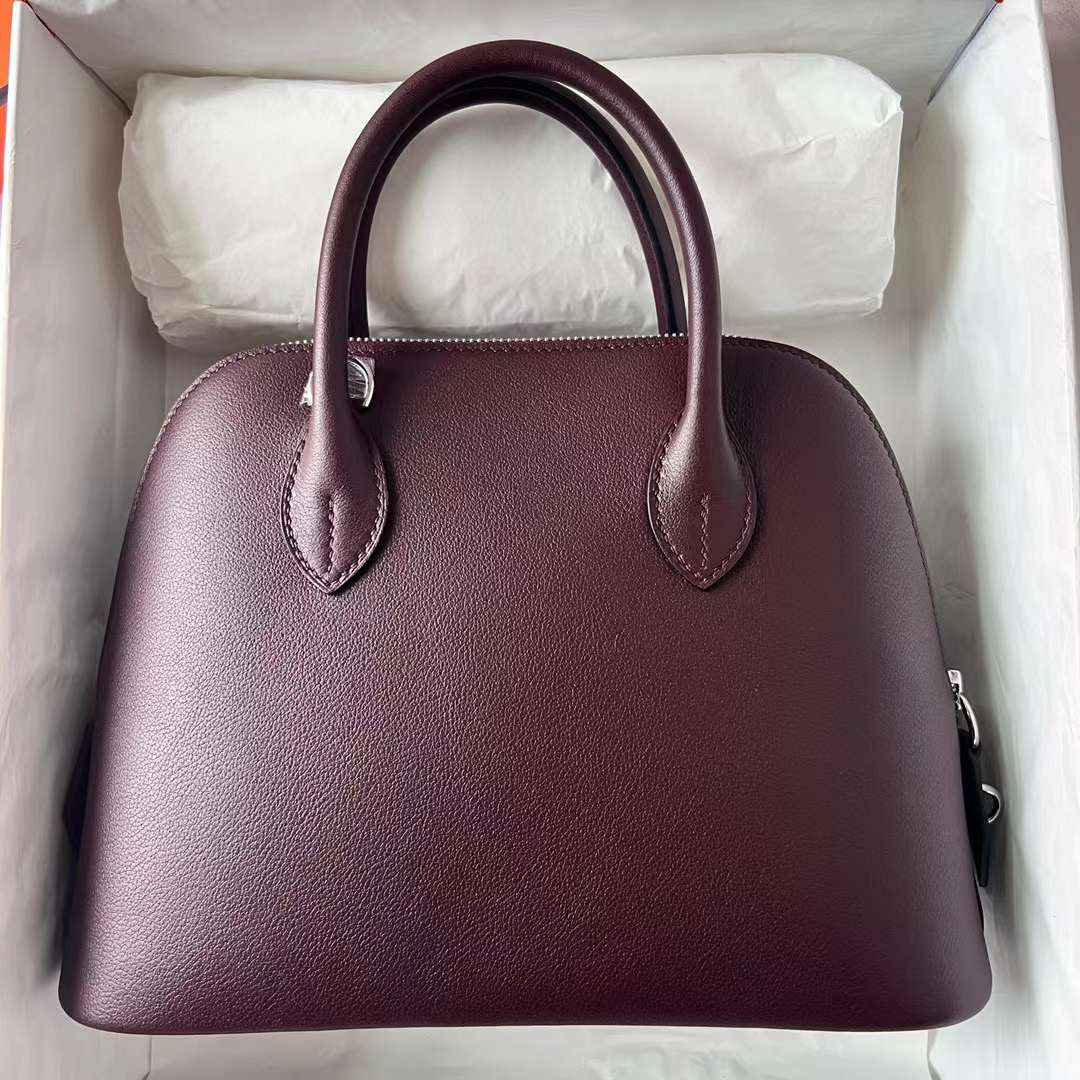 Hermès（爱马仕）Bolide 保龄球包 Evercolor D0 马鞍红 内拼 玫红 银扣 25cm 全手工缝制 Phw