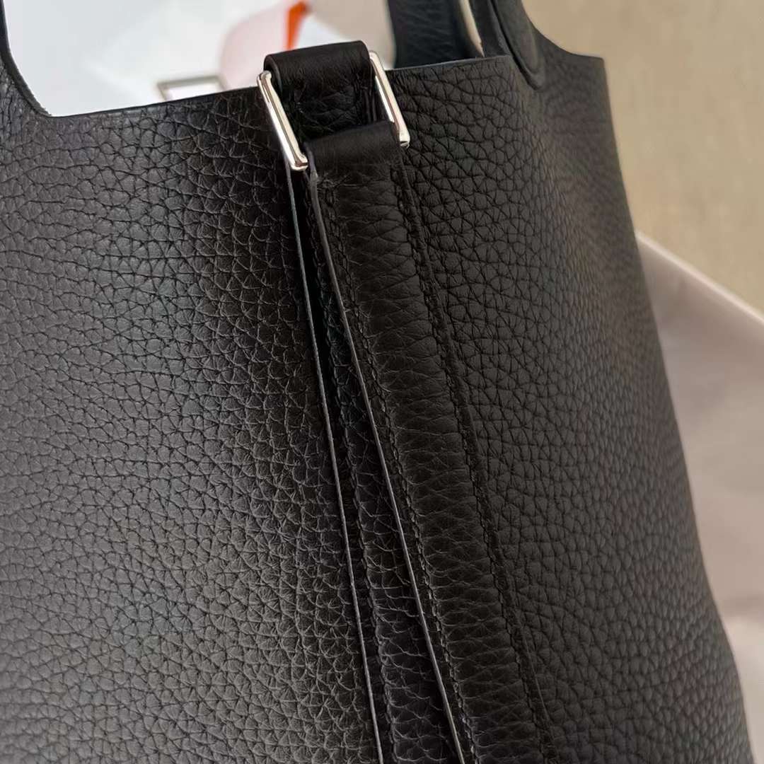 Hermès（爱马仕）Picotin 菜篮子 Clemence（御用原厂进口tc皮）Ck89 黑色 银扣 18cm 全手工蜡线缝制 Phw