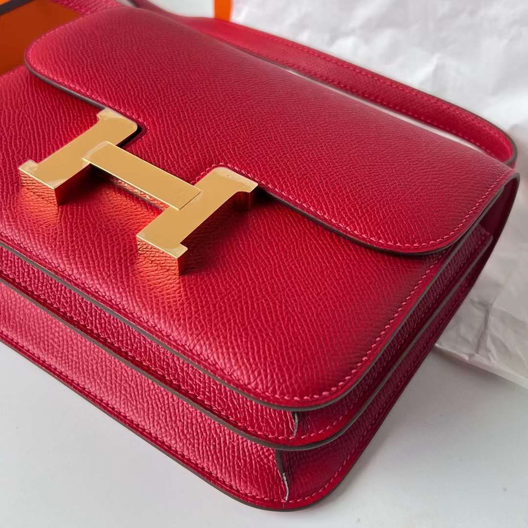 Hermès（爱马仕）Constance 空姐包 Epsom Q5 国旗红 金扣 1-19cm 全手工蜡线缝制 Ghw