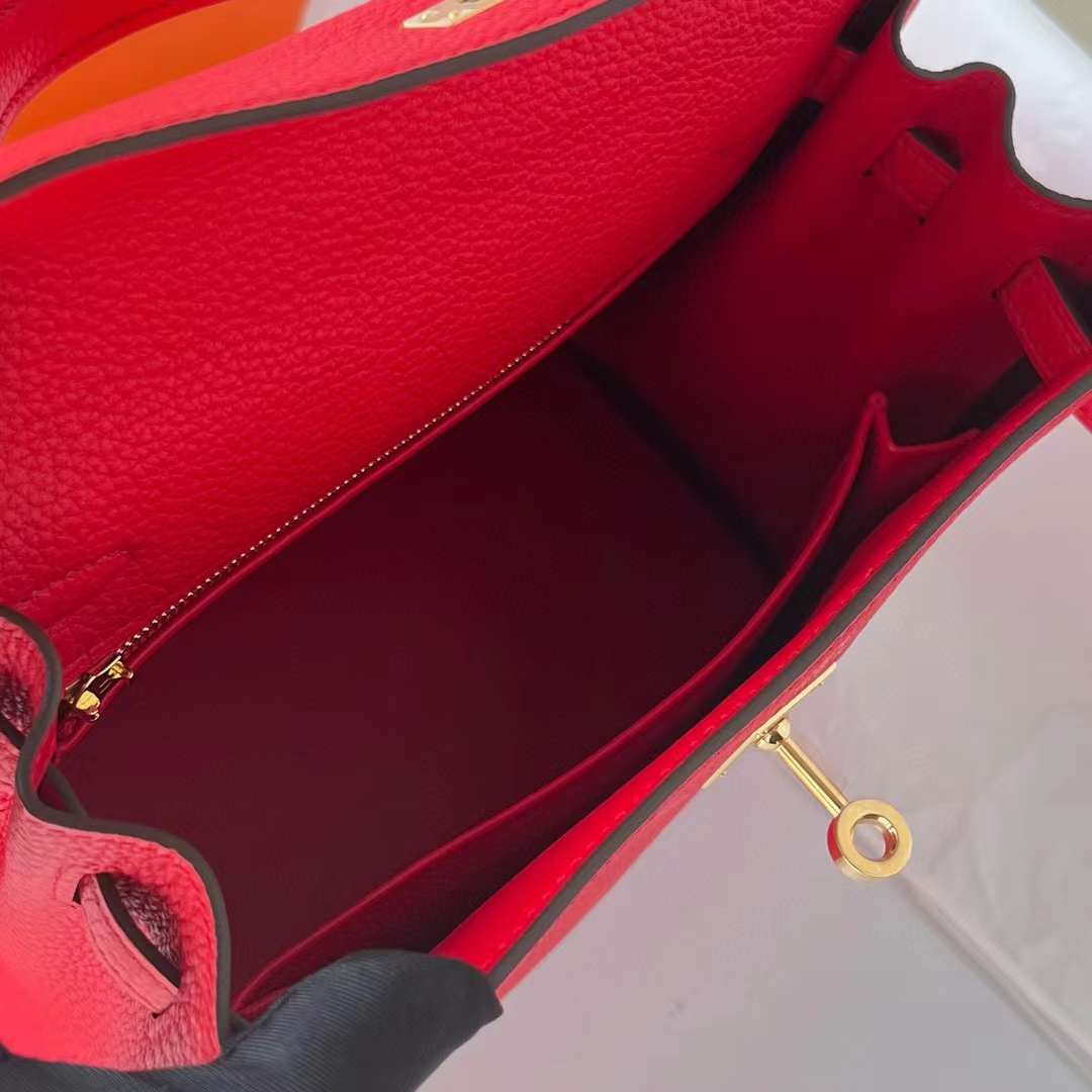Hermès（爱马仕）Kelly 凯莉包 Togo皮 进口德国小牛皮 S3 心红色 金扣 25cm 全手工蜡线缝制 Ghw