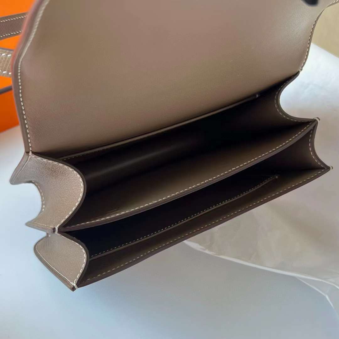 Hermès（爱马仕）Constance 空姐包 Epsom Ck18 大象灰 玫瑰金扣 19cm 全手工蜡线缝制 Rghw