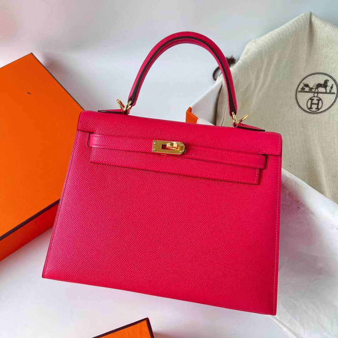 Hermès（爱马仕）Kelly 凯莉包 Epsom 进口德国手掌纹 i6 极致粉 金扣 25cm 全手工蜡线缝制 Ghw