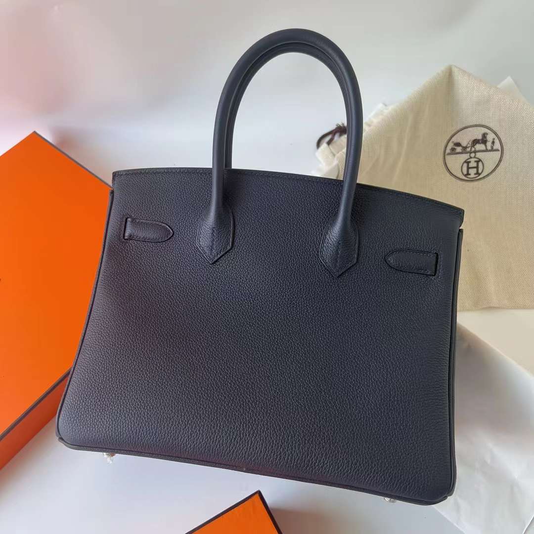 Hermès（爱马仕）Birkin 铂金包 Togo皮 进口顶级小牛皮 2Z 午夜蓝 银扣 30cm 全手工蜡线缝制 Phw