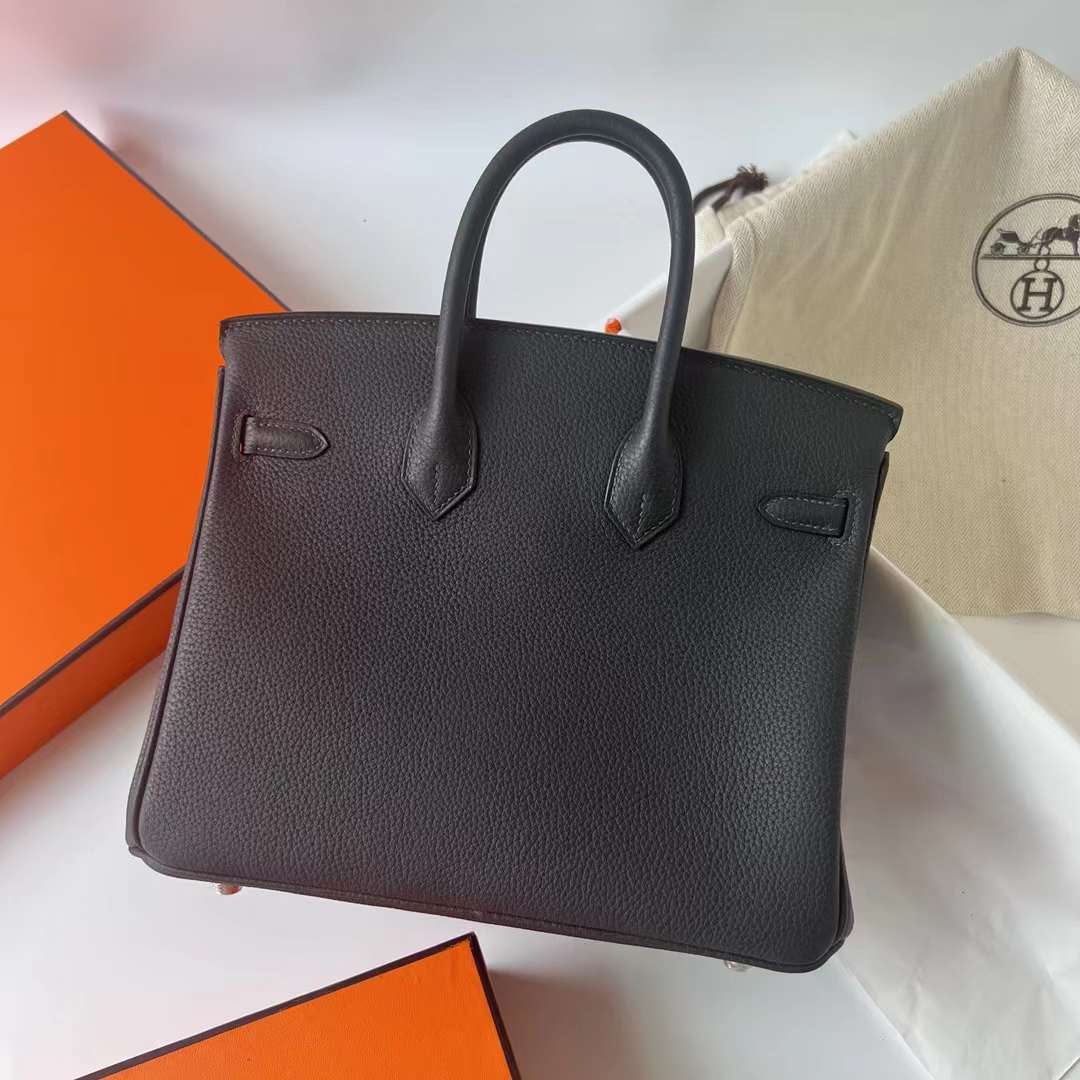 Hermès（爱马仕）Birkin 铂金包 Togo皮 进口德国小牛皮 Ck88 石墨灰 银扣 25cm 全手工蜡线缝制 Phw