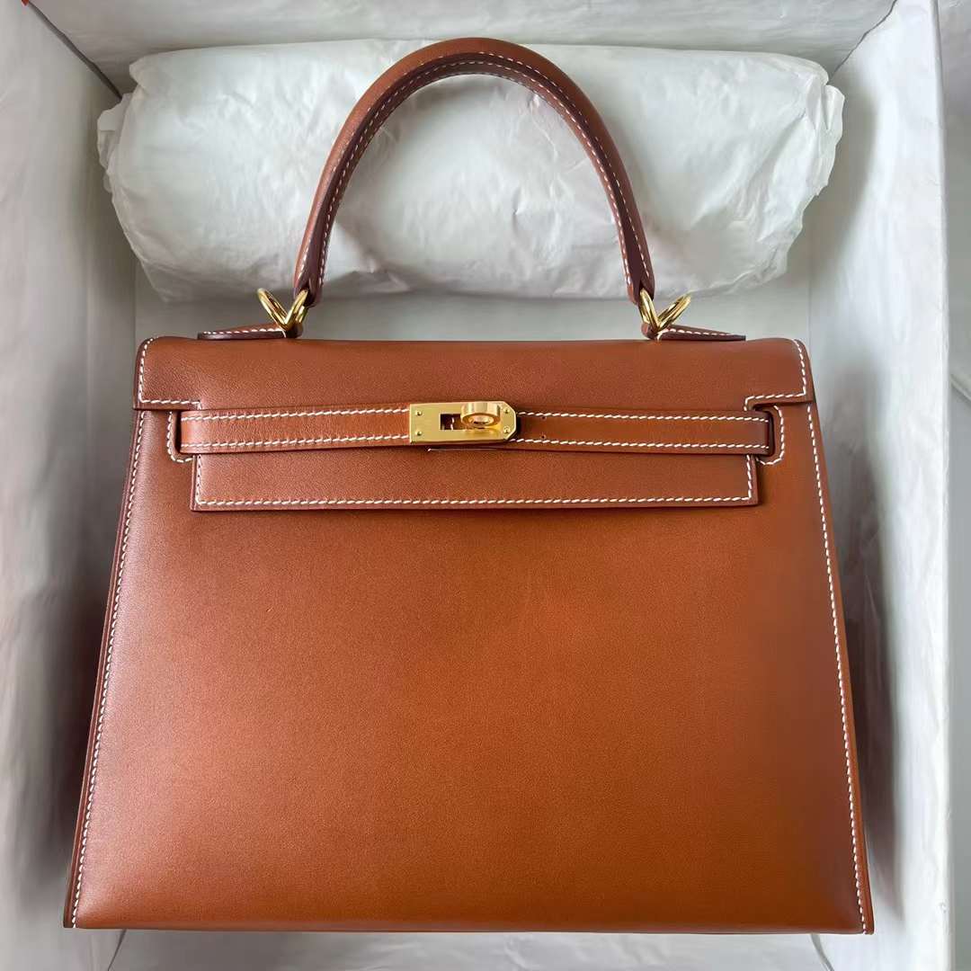 Hermès（爱马仕）Kelly 凯莉包 Sellier Barenia 外缝平纹马鞍皮 34 原始色 金扣 25cm 全手工蜡线缝制 Ghw