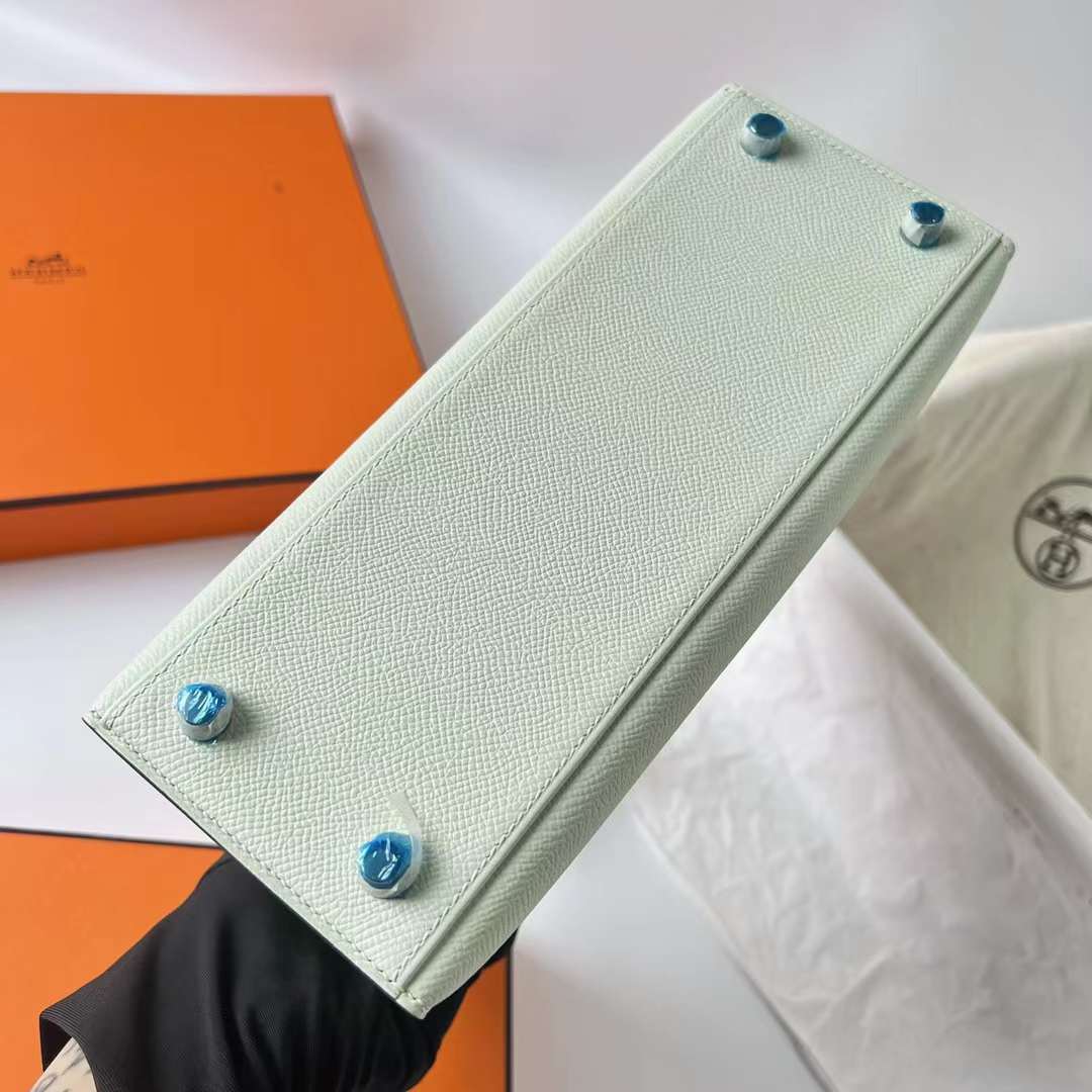 Hermès（爱马仕）Kelly 凯莉包 Epsom 进口德国手掌纹 0S 气泡绿 银扣 25cm 全手工蜡线缝制 Phw