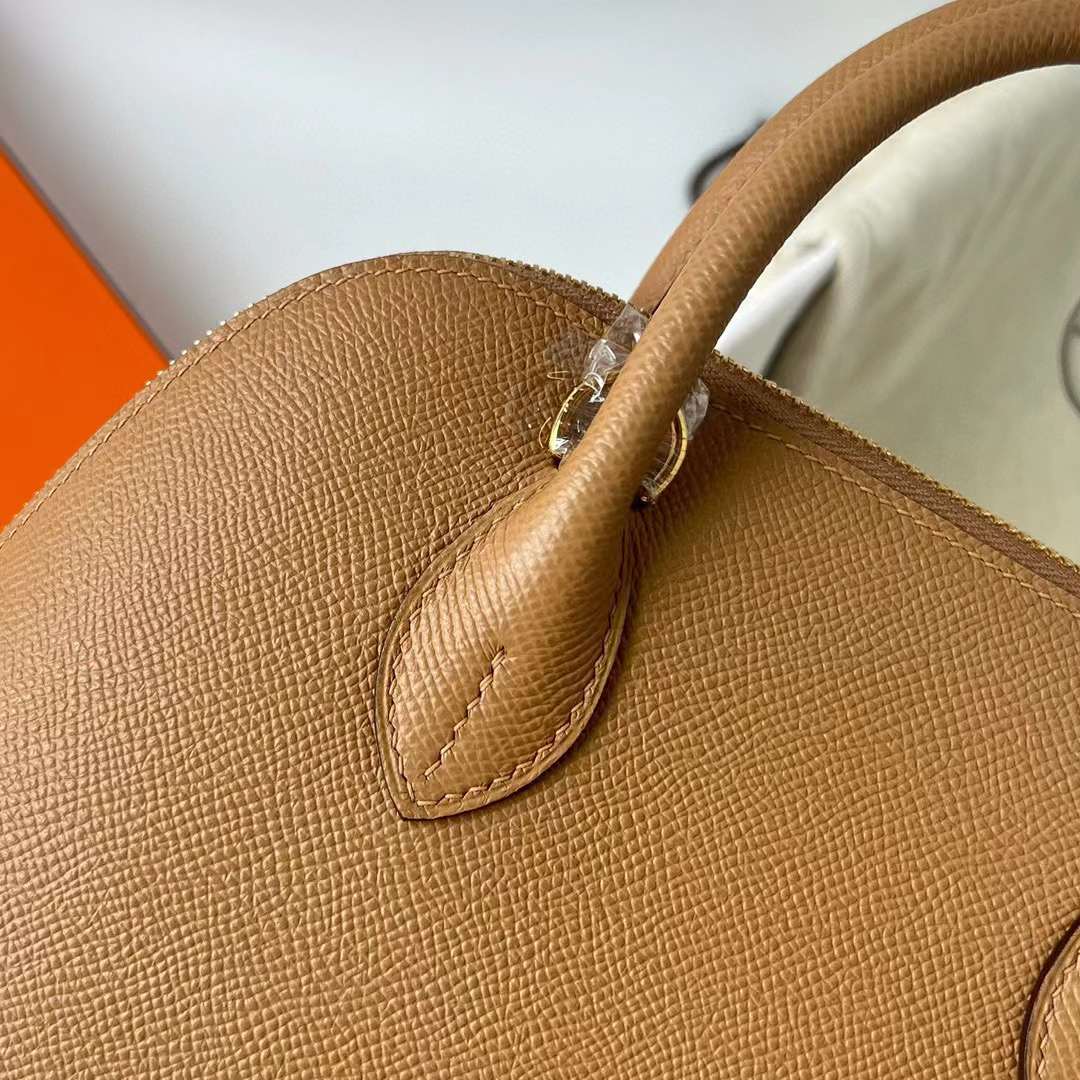 Hermès（爱马仕）Bolide 保龄球包 Epsom 0M 奶茶色 金扣 25cm 全手工蜡线缝制 Ghw
