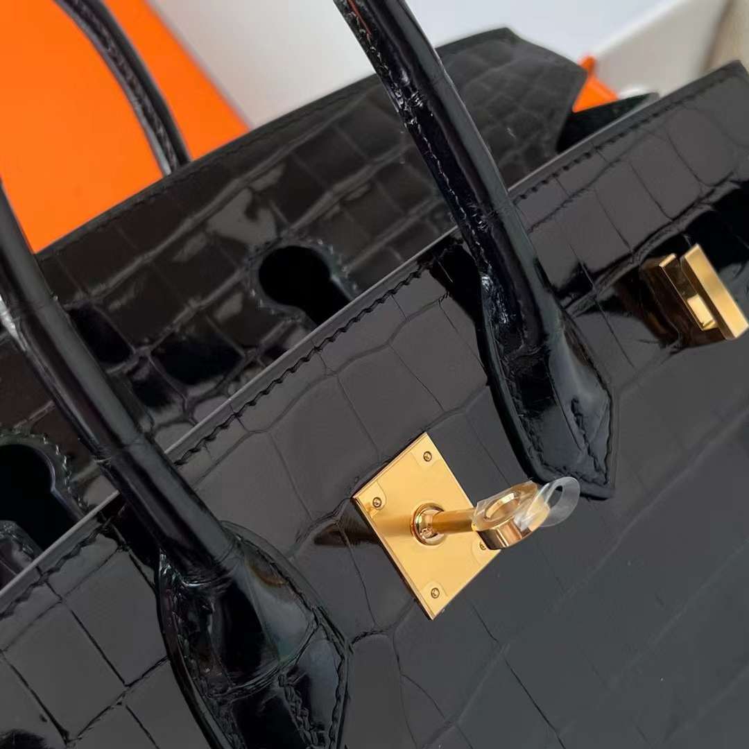 Hermès（爱马仕）Birkin 铂金包 亮面尼罗鳄鱼皮 Shiny Nilo Crocodile Ck89 黑色 金扣 25cm 全手工蜡线缝制 Ghw