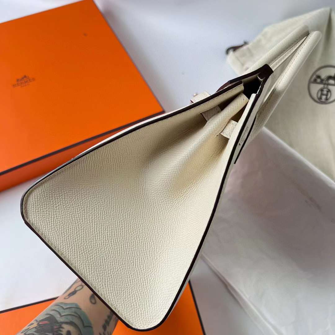 Hermès（爱马仕）Birkin 铂金包 Sellier Epsom I2 奶油白 金扣 25cm 全手工蜡线缝制 Ghw
