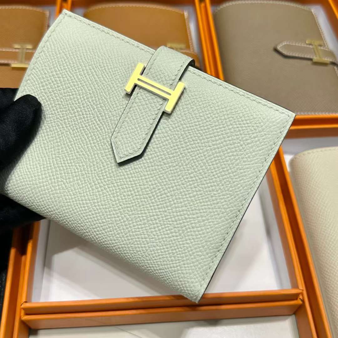Hermès（爱马仕）Bearn Short 短款钱包 Epsom 进口手掌纹皮 0S 气泡绿 金扣 全手工蜡线缝制