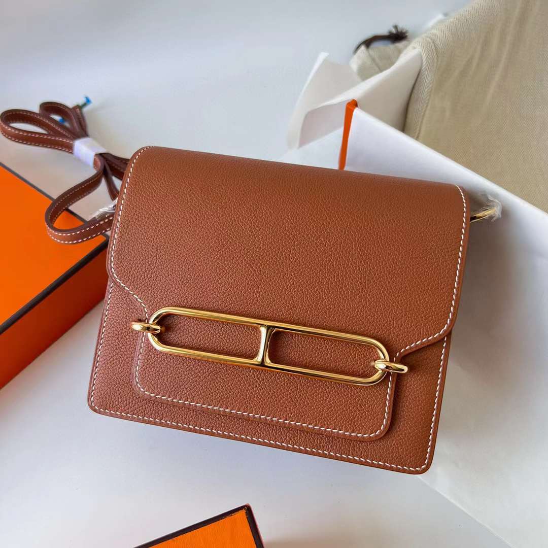 Hermès（爱马仕）Roulis 猪鼻子 Evercolor Ck37 金棕色 18cm 浅金扣 全手工蜡线缝制