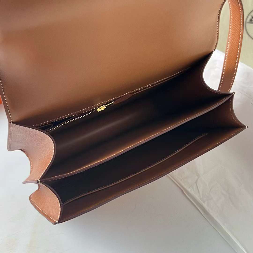 Hermès（爱马仕）Constance 空姐包 Epsom Ck37 金棕色 金扣 24cm 全手工蜡线缝制 Ghw