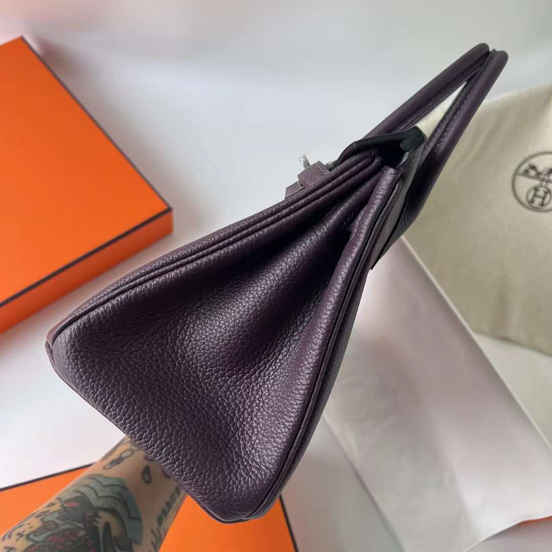Hermès（爱马仕）Birkin 铂金包 Togo皮 进口德国小牛皮 59 葡萄紫 银扣 25cm 全手工蜡线缝制 Phw