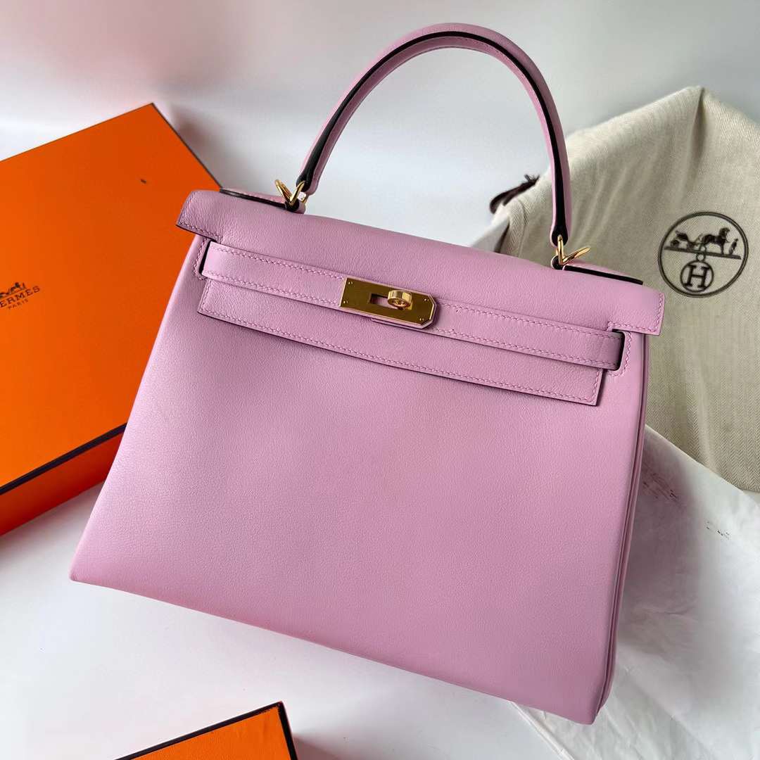 Hermès（爱马仕）Kelly 凯莉包 Swift X9 锦葵紫 金扣 28cm 全手工蜡线缝制 Ghw