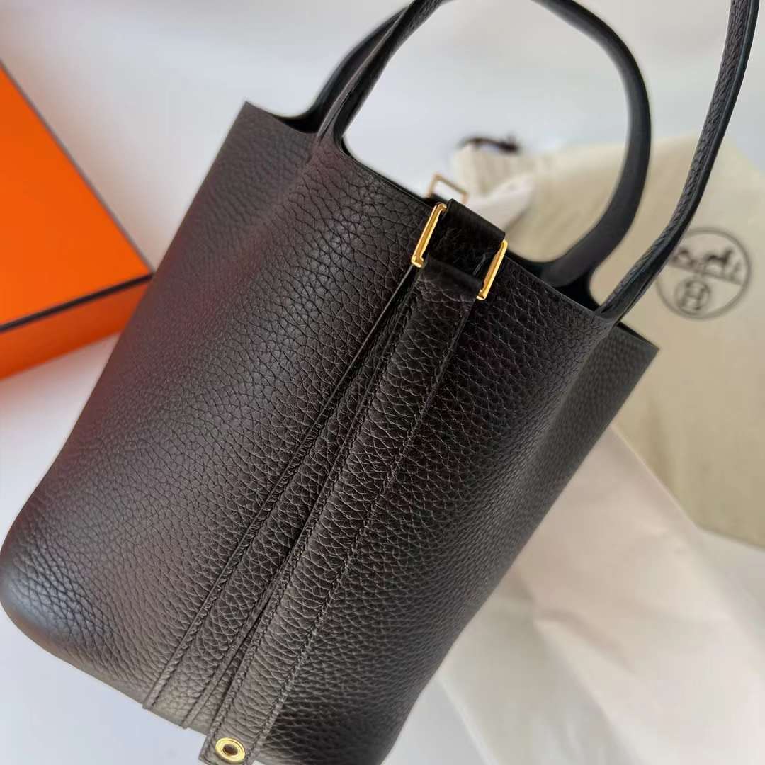 Hermès（爱马仕）Picotin 菜篮子 Clemence（御用原厂进口tc皮）Ck89 黑色 金扣 18cm 全手工蜡线缝制 Ghw