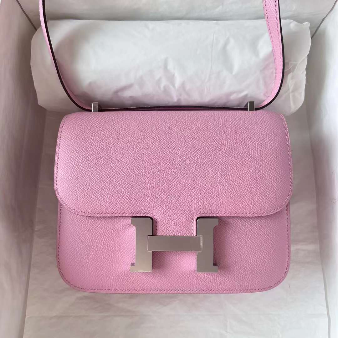 Hermès（爱马仕）Constance 空姐包 Epsom X9 锦葵紫 银扣 19cm 全手工蜡线缝制 Phw