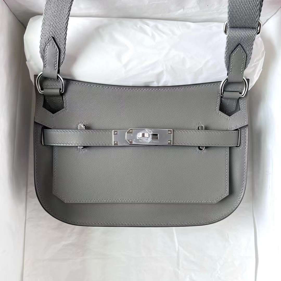 Hermès（爱马仕）Mini Jypsiere 迷你吉普赛 Swift 0L 积雨云灰 银扣 23cm 全手工蜡线缝制 Phw