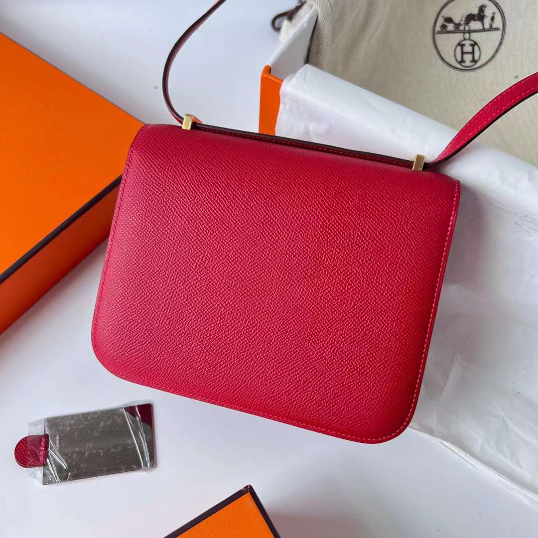 Hermès（爱马仕）Constance 空姐包 Epsom Q5 国旗红 金扣 1-19cm 全手工蜡线缝制 Ghw