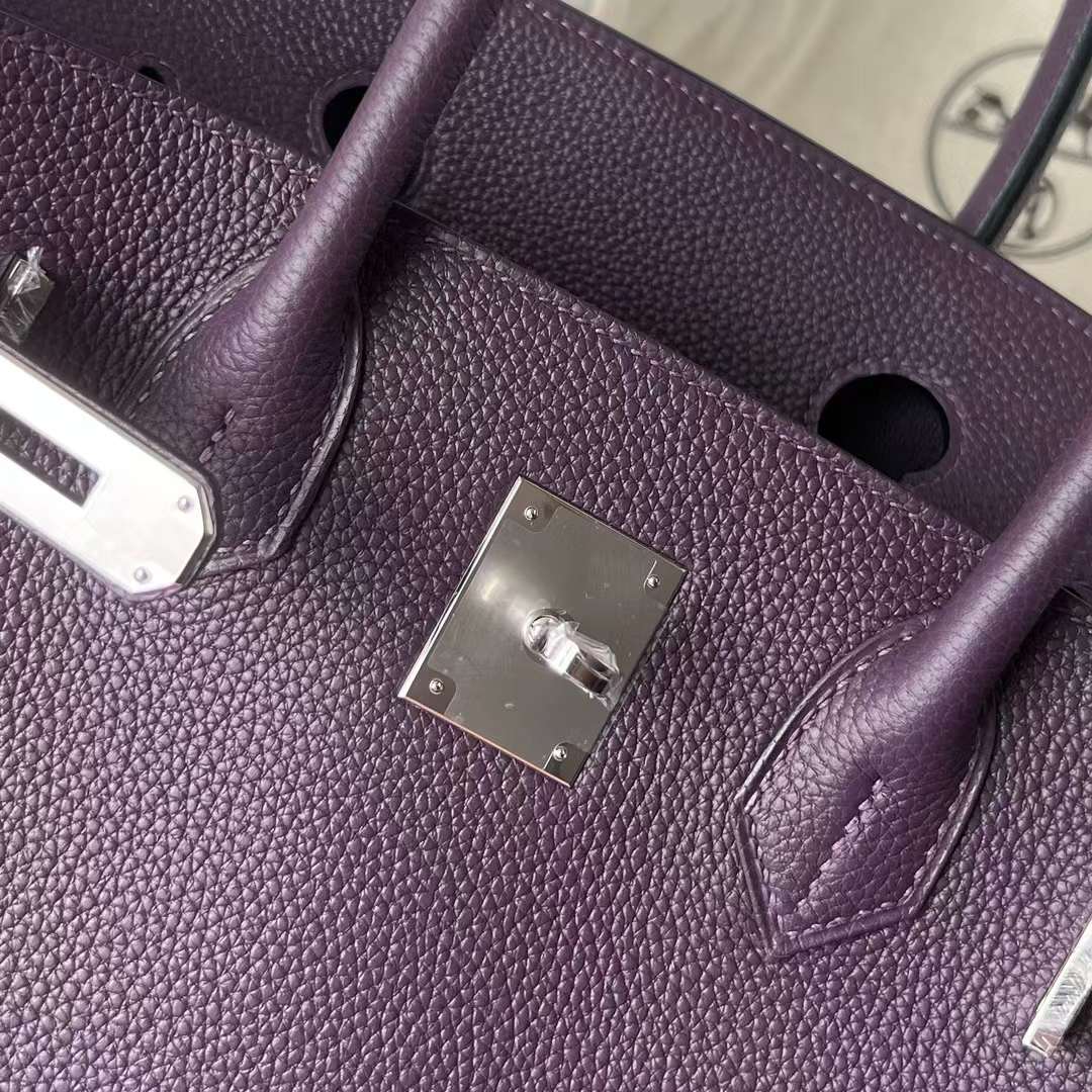Hermès（爱马仕）Birkin 铂金包 Togo皮 进口顶级小牛皮 Ck59 葡萄紫 银扣 30cm 全手工蜡线缝制 Phw