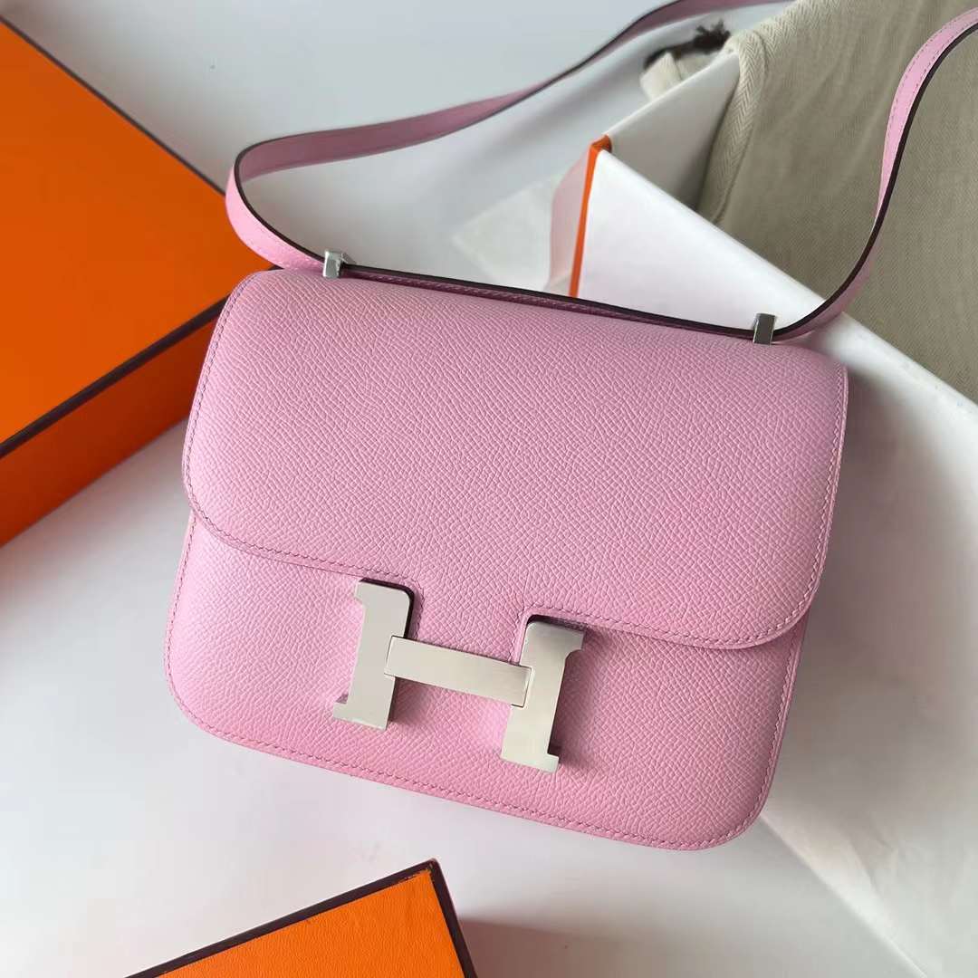 Hermès（爱马仕）Constance 空姐包 Epsom X9 锦葵紫 银扣 19cm 全手工蜡线缝制 Phw