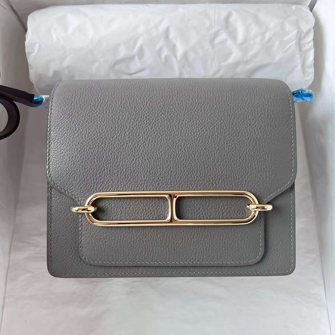 Hermès（爱马仕）Roulis 猪鼻子 Evercolor 0L 积雨云灰 浅金扣 18cm 全手工蜡线缝制