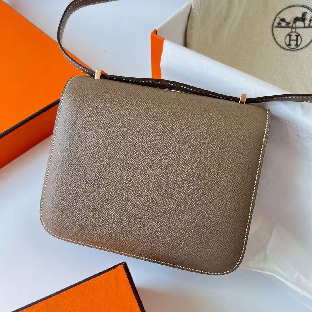 Hermès（爱马仕）Constance 空姐包 Epsom Ck18 大象灰 玫瑰金扣 19cm 全手工蜡线缝制 Rghw