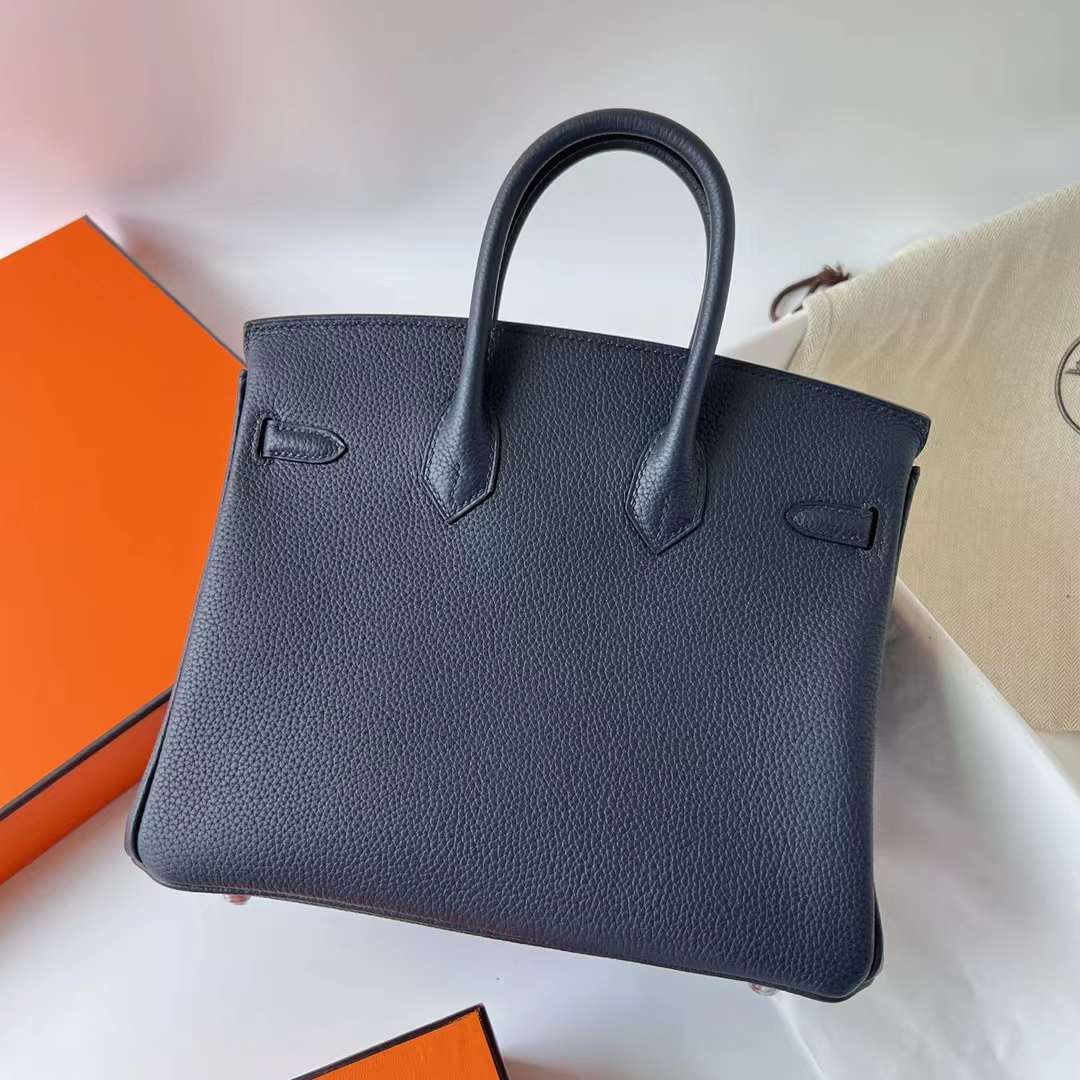 Hermès（爱马仕）Birkin 铂金包 Togo皮 进口德国小牛皮 2Z 午夜蓝 银扣 25cm 全手工蜡线缝制 Phw