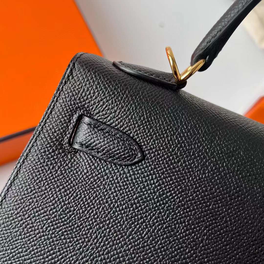 Hermès（爱马仕）Kelly 凯莉包 Epsom Ck89 黑色 金扣 25cm 全手工蜡线缝制 Ghw