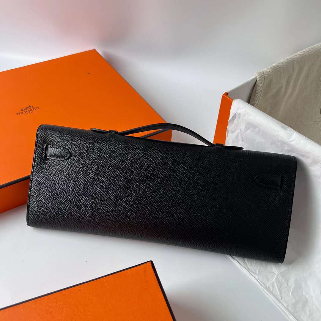 Hermès（爱马仕）Kelly cut 手拿包 Epsom Ck89 黑色 金扣 31cm 全手工蜡线缝制 Ghw