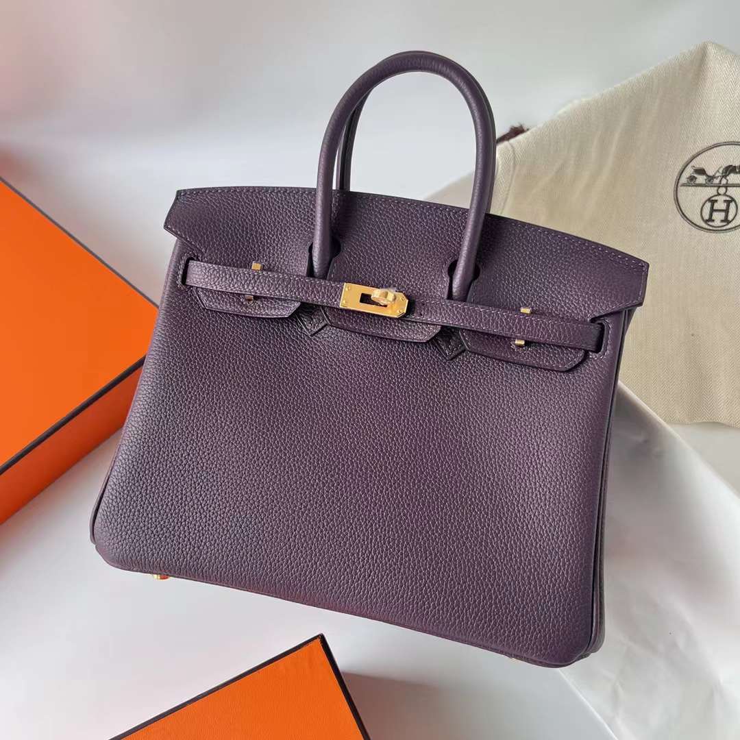 Hermès（爱马仕）Birkin 铂金包 Togo皮 进口德国小牛皮 59 葡萄紫 金扣 25cm 全手工蜡线缝制 Ghw