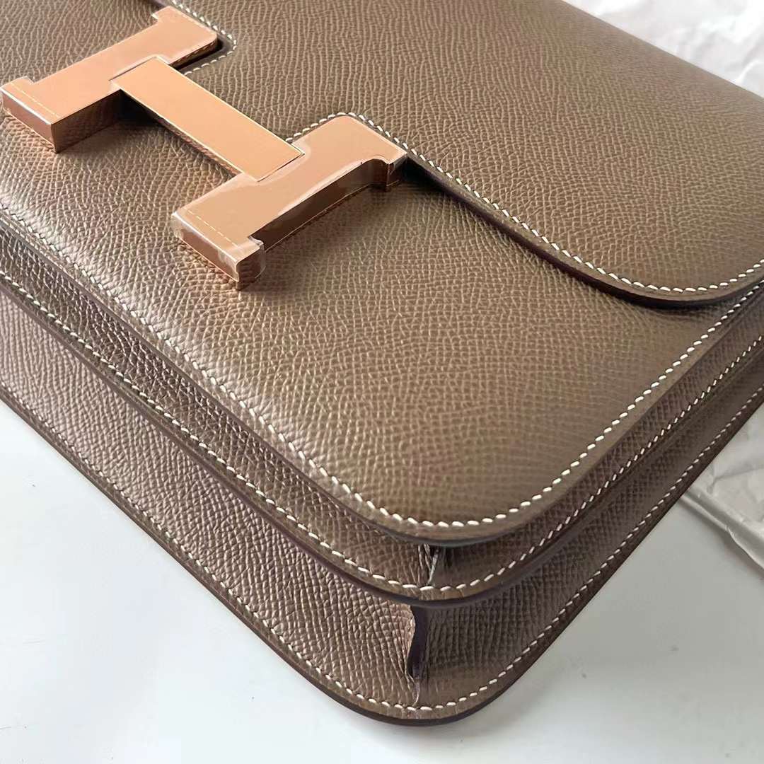 Hermès（爱马仕）Constance 空姐包 Epsom Ck18 大象灰 玫瑰金扣 24cm 全手工蜡线缝制 Rghw
