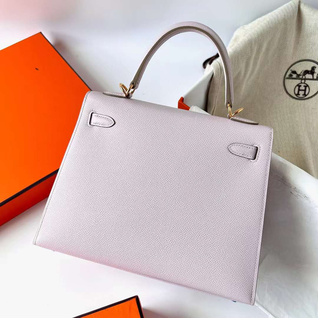 Hermès（爱马仕）Kelly 凯莉包 Epsom 进口德国手掌纹 09 梦幻粉紫 金扣 25cm 全手工蜡线缝制 Ghw