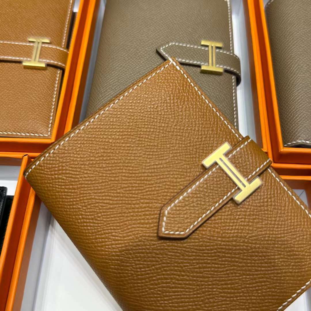 Hermès（爱马仕）Bearn Short 短款钱包 Epsom 进口手掌纹皮 Ck37 金棕色 金扣 全手工蜡线缝制