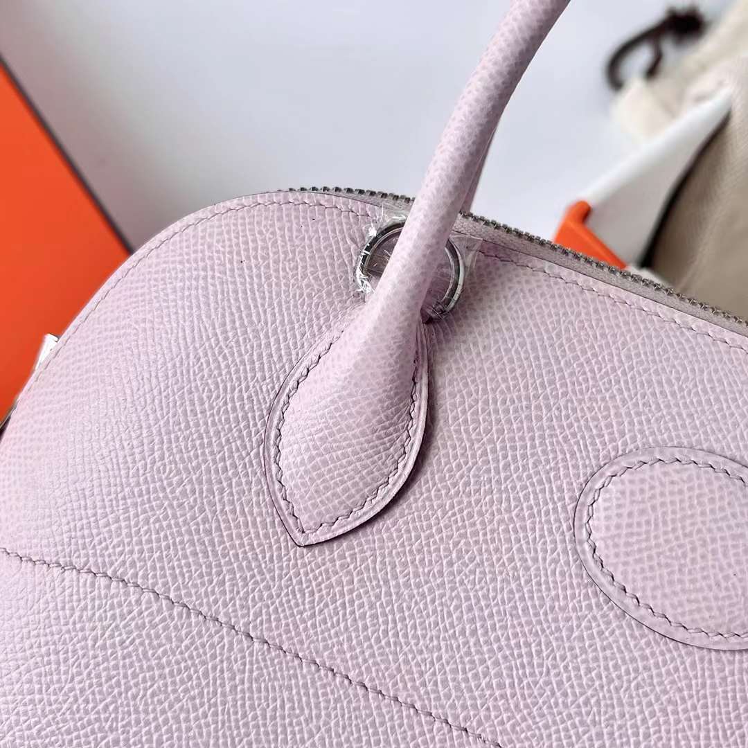 Hermès（爱马仕）Bolide 保龄球包 Epsom 09 梦幻粉紫 银扣 27cm 全手工蜡线缝制 Phw