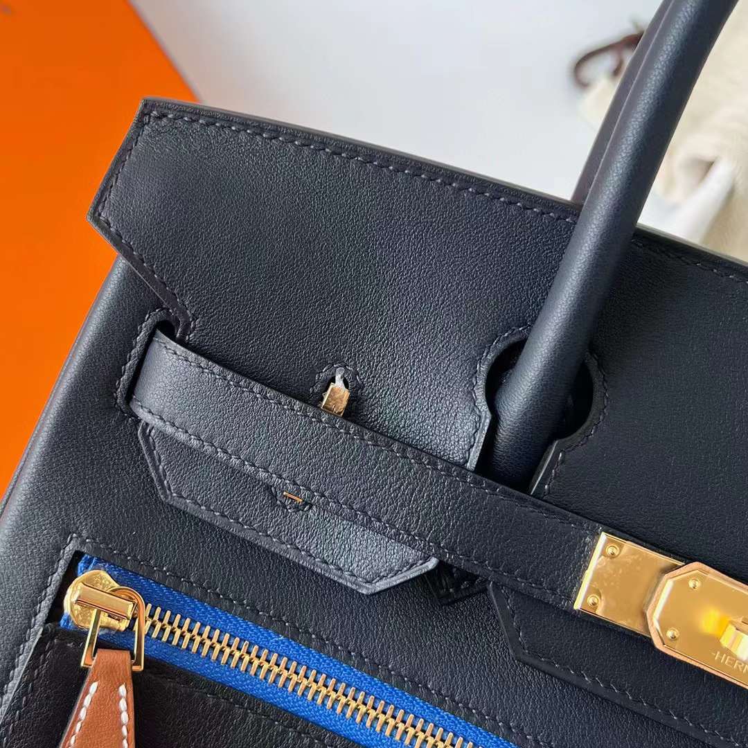 Hermès（爱马仕）Birkin 铂金包 Swift Colormatic 口袋包 2Z 午夜蓝 金扣 30cm 全手工蜡线缝制 Ghw