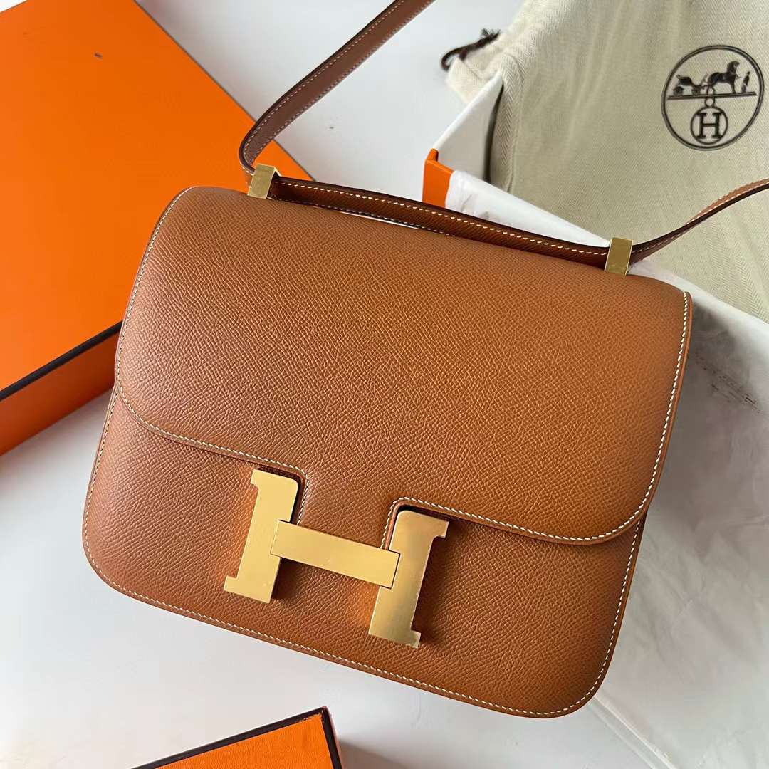 Hermès（爱马仕）Constance 空姐包 Epsom Ck37 金棕色 金扣 24cm 全手工蜡线缝制 Ghw
