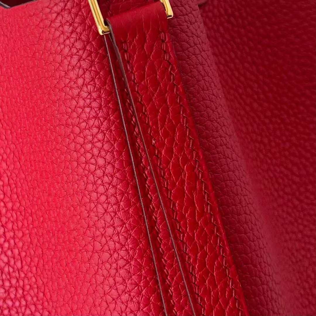 Hermès（爱马仕）Picotin 菜篮子 Clemence（御用原厂进口tc皮）Q5 国旗红 金扣 18cm 全手工蜡线缝制 Ghw