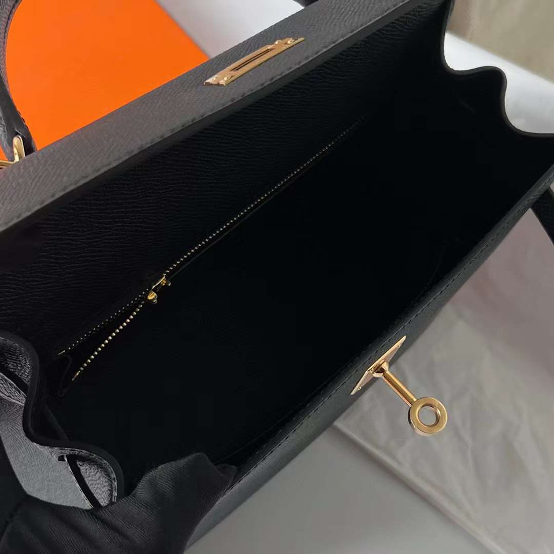 Hermès（爱马仕）Kelly 凯莉包 Epsom Ck89 黑色 金扣 25cm 全手工蜡线缝制 Ghw