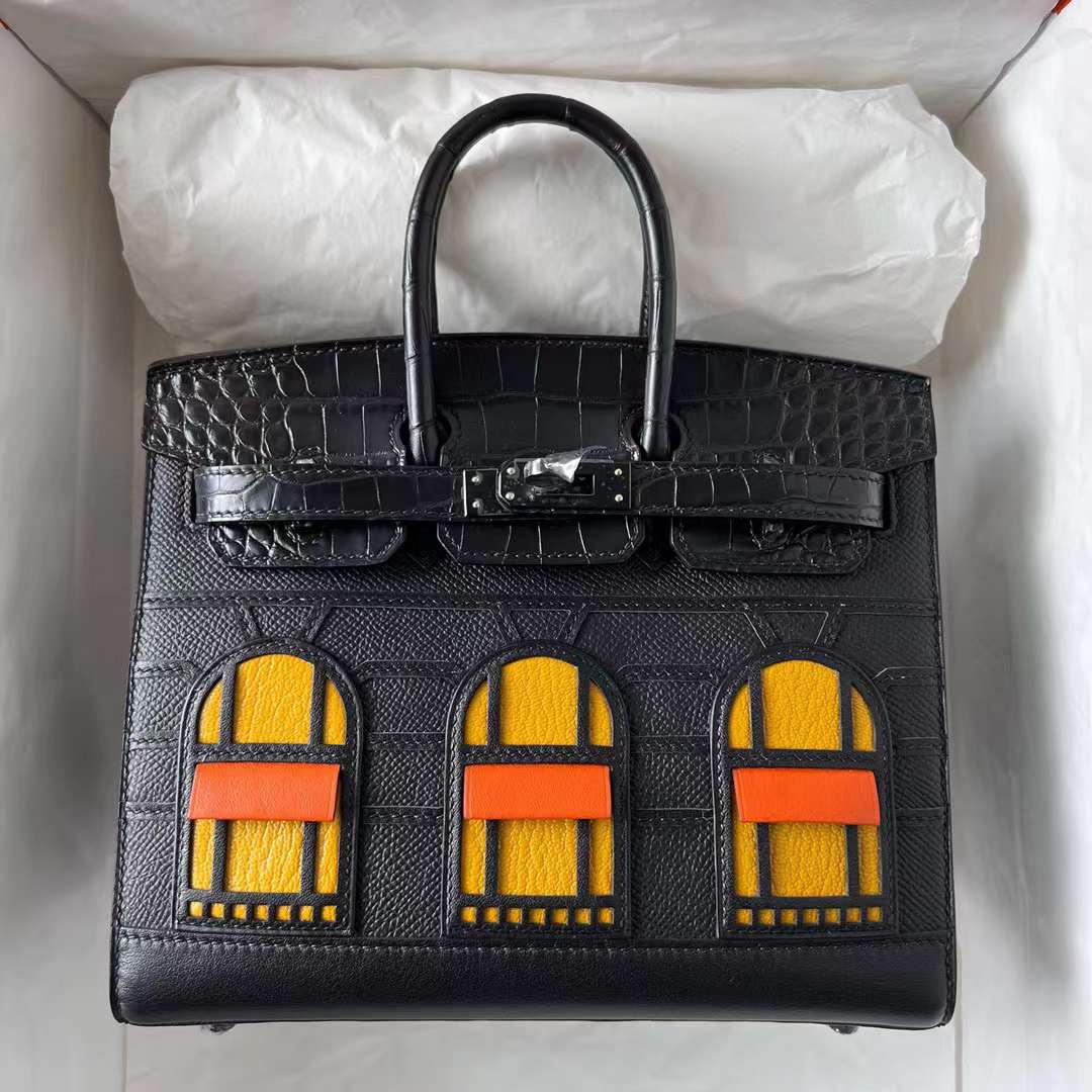 Hermès（爱马仕）Birkin 铂金包 限量版 小房子 黑色 黑扣 20cm 全手工蜡线缝制
