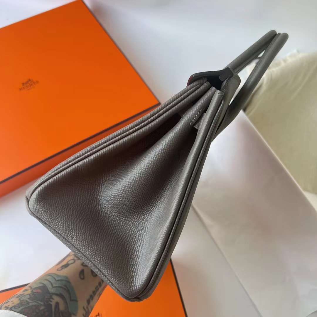Hermès（爱马仕）Birkin 铂金包 Epsom 8F 锡器灰 金扣 25cm 全手工蜡线缝制 Ghw